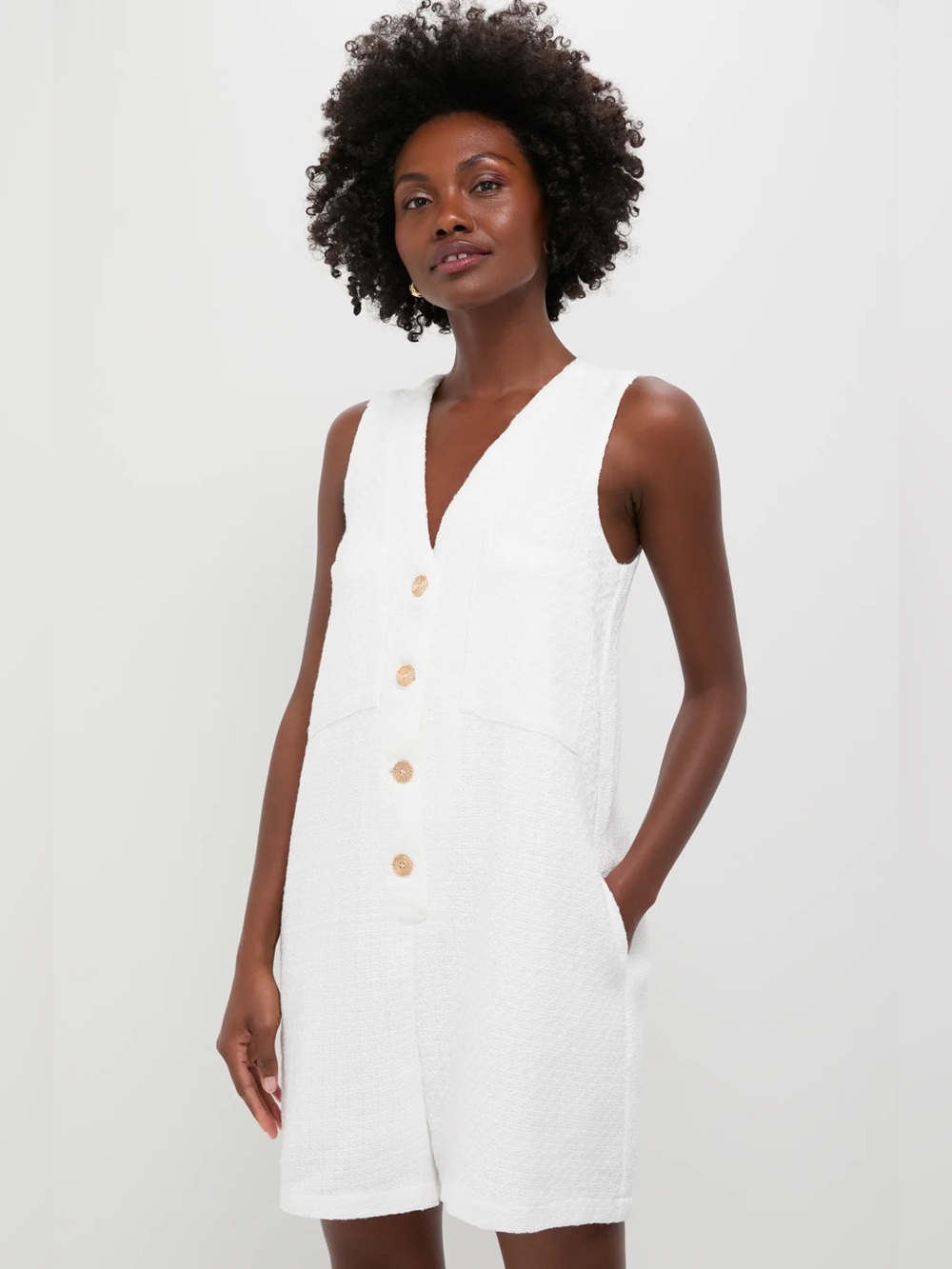 TUCKERNUCK Pomander Place White Textured Myla Romper